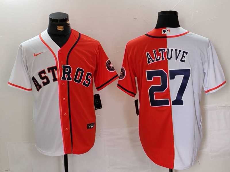 Men%27s Houston Astros #27 Jose Altuve White Orange Blue Number Split Stitched Baseball Jersey Dzhi->cleveland guardians->MLB Jersey